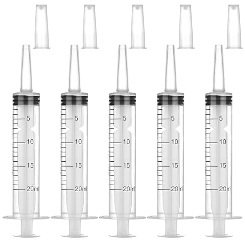 20ml Syringe Without Needle for Liquids, Individually Wrapped, 5 Pack | Plastic Syringe with Caps for Liquids, Pet Feeding, Ink Refilling, Oil or Glue Applicator - style: 20cc