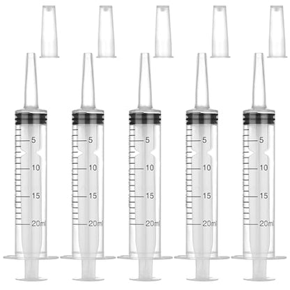 20ml Syringe Without Needle for Liquids, Individually Wrapped, 5 Pack | Plastic Syringe with Caps for Liquids, Pet Feeding, Ink Refilling, Oil or Glue Applicator - style: 20cc