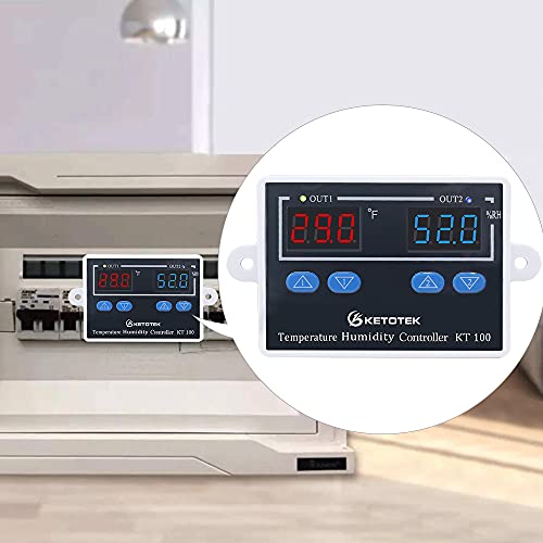KT100 Humidity Temperature Controller 120V Thermostat Humidistat Control | 10A Direct Output with 1.5m Temperature Humidity Sensor 10~99%RH, -58~176°F