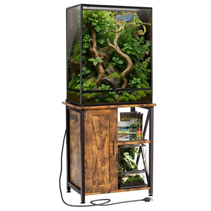 Herture 45-67 Gallon Reptile Tank Stand with Power Outlet, Terrarium Stand with Storage Cabinet, 24" Wx18 D Tabletop, Reptile Terrarium, Rustic Brown PG12XYN - color: Rustic Brown, size: 24x18"-46-67 Gallon