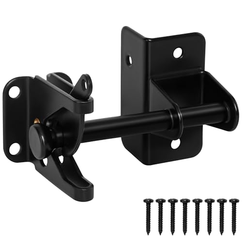 Self Locking Gate Latch for Wooden Fence, Automatic Gravity Latch | For Wood Metal Gate, Heavy Duty Gate Hardware Door Lock for Outdoor Pool, Garden Shed, Black