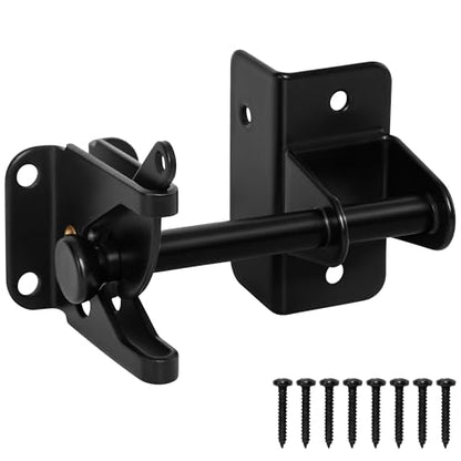 Self Locking Gate Latch for Wooden Fence, Automatic Gravity Latch | For Wood Metal Gate, Heavy Duty Gate Hardware Door Lock for Outdoor Pool, Garden Shed, Black