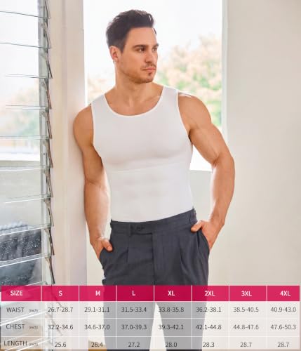 Gotoly Men's Compression Shirt Shapewear Slimming Body Shaper Vest | Man boobs slimming, double-layer tummy control, seamless round neck, invisible under fitted tees, 4-way stretch fabric - color: White, size: 3X-Large