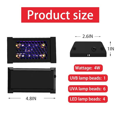 UVB & UVA Light for Reptiles, Dimmable LED Full Spectrum Sunlight Lamp with 3 Lighting Modes, 4/8/12H Timer for Tortoise, Gecko, Bearded Dragon, 4W Reptile Lamp, 5IN - size: 5IN