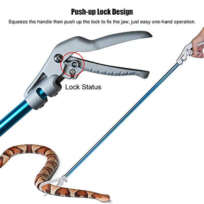 IC ICLOVER 52 Inch Aluminum Alloy Snake Tongs+Snake Bite Proof Gloves, Professional Standard Reptile Grabber Rattle Snake Catcher Wide Jaw Handling Tool, 16inch Animal Handling Gloves