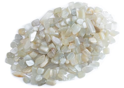 ZenQ 1 lb Crystal Chips, Tumbled Stone Chips for Crafts | Polished, Undrilled Gemstones for Resin Art, Vase Filler, Plant Decor, Candle Making, and DIY Projects - color: White Mooonstone 0.2"- 0.6"