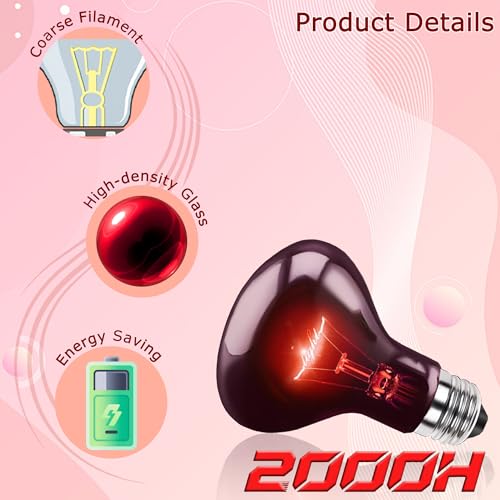 75W Infrared Red Reptiles Basking Spot Light Bulb,All-Day Heating | Promotes Growth & Vitality, Heat Lamp for Amphibians, Bearded Dragons, Turtles, Snakes & Chicks, Terrarium & Brooder Heater - color: Red Infrared, size: 75W-3.15″