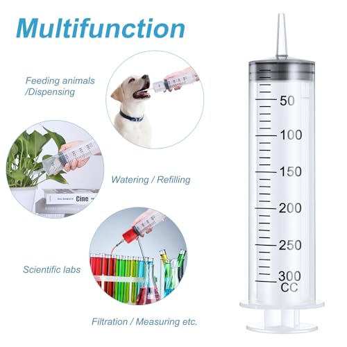 BBTO 2 Pieces Large Plastic Syringe with Tube 40 Inch Handy Plastic Tubing and Connections for Scientific Lab,Glue Dispensing,Watering,Refilling,Feeding and Measuring(300 ML) - size: 300 ML