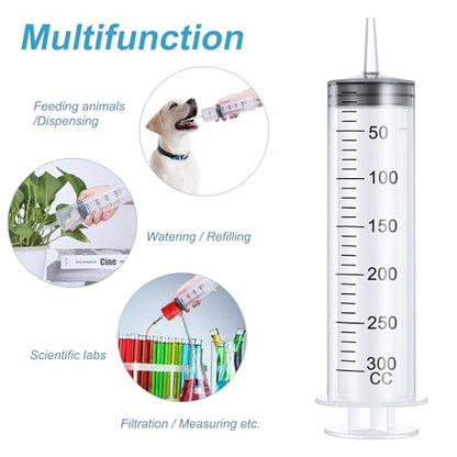 BBTO 2 Pieces Large Plastic Syringe with Tube 40 Inch Handy Plastic Tubing and Connections for Scientific Lab,Glue Dispensing,Watering,Refilling,Feeding and Measuring(300 ML) - size: 300 ML