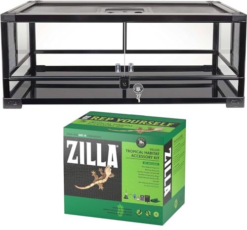 Zilla QuickBuild Terrarium Habitat with Swing Door, 30"x12"x12" with Zilla Pet Reptile Tropical Terrarium Habitat Accessory Kit