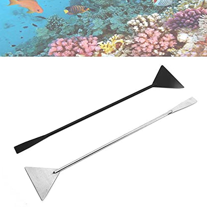 2pcs Stainless Steel Aquarium Tank Aquarium Spatula Long Sand Spatula Scrapers Shovel Fish Tank Aquatic Plant Tools(black,silver)