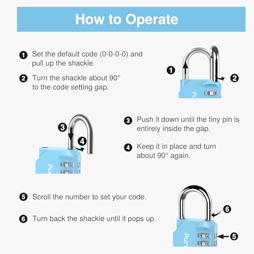 Puroma 1 Pack Combination Lock Locker 4 Digits Combo Padlock Gym Sky Blue | For School Gate Fence Toolbox Hasp Storage, Outdoor, Resettable, Weatherproof, Side Window, Crack Cut Resist, Hardened Steel - color: Sky Blue