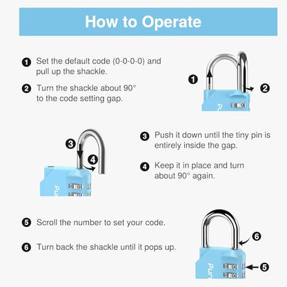 Puroma 1 Pack Combination Lock Locker 4 Digits Combo Padlock Gym Sky Blue | For School Gate Fence Toolbox Hasp Storage, Outdoor, Resettable, Weatherproof, Side Window, Crack Cut Resist, Hardened Steel - color: Sky Blue