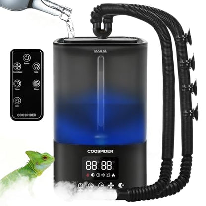 Coospider Reptile Fogger Humidifier, Automatic Humidifiers for Reptiles Tank, Terrarium Humidifiers with Dual Hose Timer Humidity Control, Reptile Mister for Amphibians Herps Vivarium (5L/1.32Gallon) - size: 5L/1.32Gallon-Dual-UP