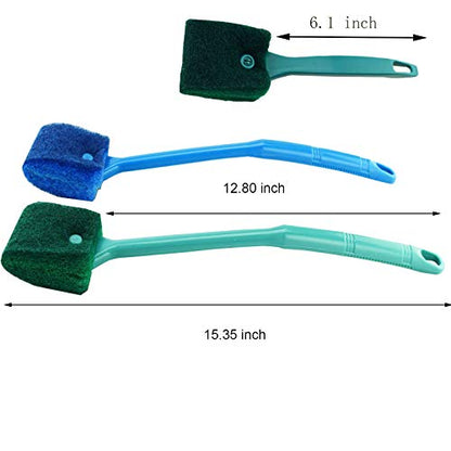 3 PCS Double-Sided AOODOOM Aquarium Fish Tank Algae Cleaning Brush with Non-Slip Handle, Sponge Scrubber Cleaner for Glass Aquariums and Home Kitchen