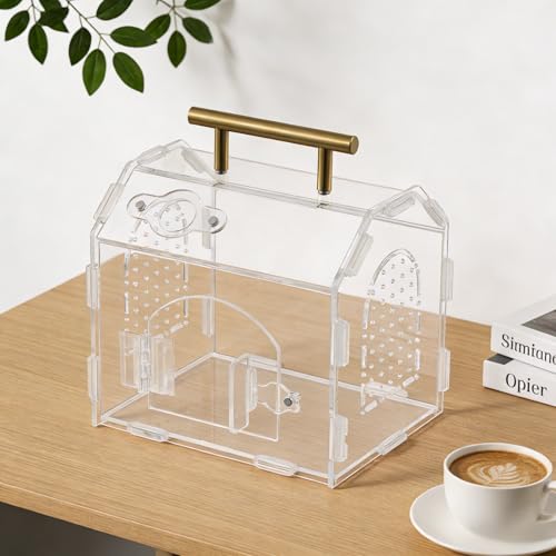 5.9" Acrylic Spider Enclosure, Clear Habitat with Magnetic Door | Clear acrylic habitat with magnetic feeding door and ventilation holes for jumping spiders tarantulas and small invertebrates - size: Handle House Acrylic Terrarium