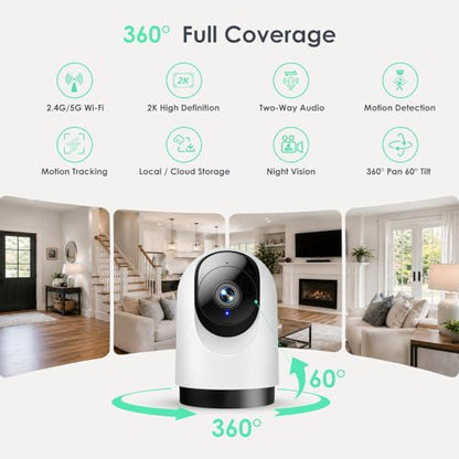 YOTON Indoor Security Camera 4pcs, 2K 360° Wi-Fi Baby Monitor & Pet Camera w/Motion Tracking, 2-Way Audio, Night Vision, SD/Cloud, Compatible with Alexa & Google Home, 2.4/5GHz - size: 4-pack