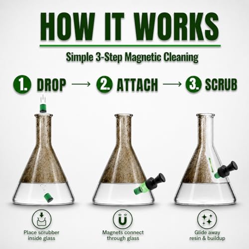 The Magic Cleaner Magnetic Glass Cleaner Kit |Mini, 12mm Size | For Water Pipes, Vases, Windows, Aquariums, Small, & all Shapes & Sizes | Cleans Hard to Reach Stains | Scrub via Magnet Glass Cleaner