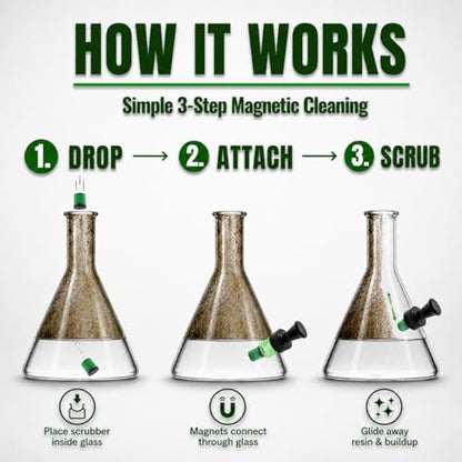 The Magic Cleaner Magnetic Glass Cleaner Kit |Mini, 12mm Size | For Water Pipes, Vases, Windows, Aquariums, Small, & all Shapes & Sizes | Cleans Hard to Reach Stains | Scrub via Magnet Glass Cleaner