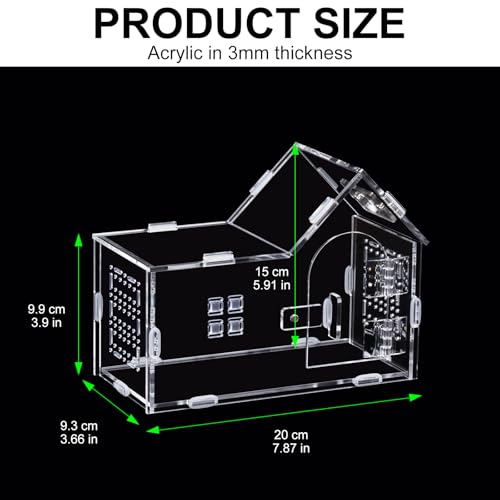 Mini Reptile Terrarium, Magnetic Acrylic Enclosure with Mushroom House Easy-Feed Hole & Front Opening for Bearded Dragon & Leopard Print Palace Guard Habitat (Reptile Terrarium A)