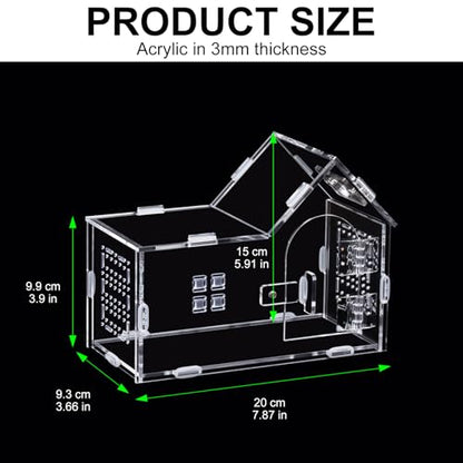 Mini Reptile Terrarium, Magnetic Acrylic Enclosure with Mushroom House Easy-Feed Hole & Front Opening for Bearded Dragon & Leopard Print Palace Guard Habitat (Reptile Terrarium A)