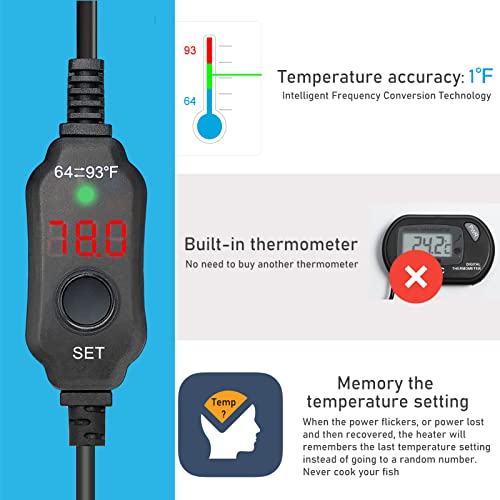 YukiHalu USB Powered Aquarium Heater, 10W Adjustable Mini Fish Tank Heater with External Temperature Controller, LED Display, Used for 0.5-1 Gallon Tank (10W USB Adapter) - size: 10 Watts (USB + adapter)