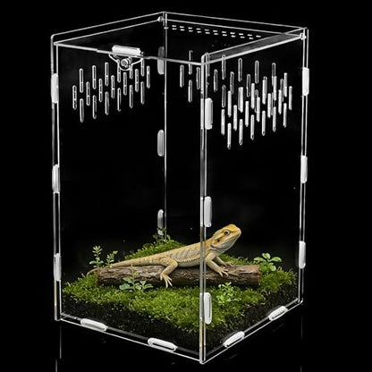 Jumping Spider Enclosure, 10x6x6 Inch Acrylic Reptile Enclosure with Front Door, Large Insect Terrarium Habitat for Jumping Spiders, Praying Mantis, Arboreal Tarantulas - size: 10" x 6" x 6"
