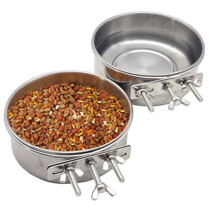 PINVNBY 2pcs Stainless Steel Bird Bowl Feeding Dish Cups for Parrot, Parakeet, African Greys, Conure, Cockatiels, Lovebird, Budgie, Chinchilla (L)