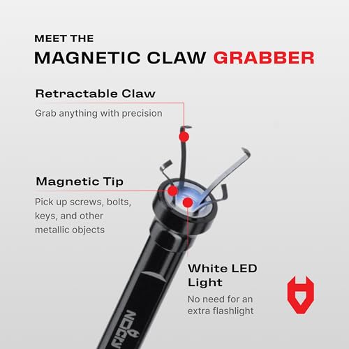 NoCry Magnetic Flexible Claw Grabber Pickup Tool with Bright LED Light - 27.7in Long Magnetic Pickup Tool, Retractable Claw Grabbing Tool, Magnetic Grabber Tool with 5lb Pull Strength Pick Up Tool - style: Claw Grabber with LED light