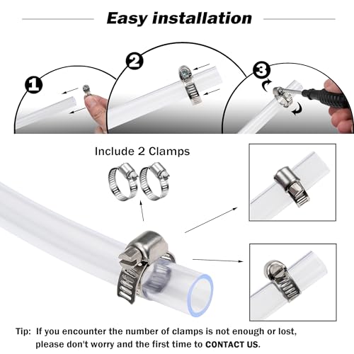DAVCO 3/4" ID - 5 ft Clear Vinyl Tubing, Low Pressure Flexible PVC Tube, Heavy Duty UV Chemical Resistant Lightweight Plastic Vinyl Hose, BPA Free and Non Toxic, with 2 Stainless Clamps - size: 3/4"ID, style: 5 Feet
