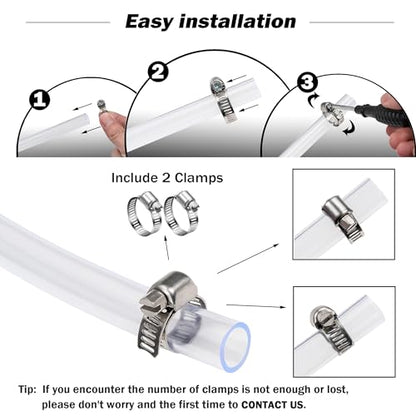 DAVCO 3/4" ID - 5 ft Clear Vinyl Tubing, Low Pressure Flexible PVC Tube, Heavy Duty UV Chemical Resistant Lightweight Plastic Vinyl Hose, BPA Free and Non Toxic, with 2 Stainless Clamps - size: 3/4"ID, style: 5 Feet