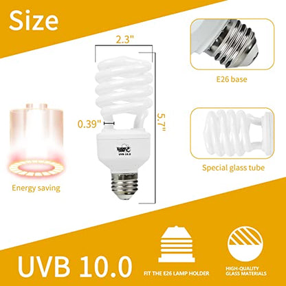 LUCKY HERP Desert UVA UVB Reptile Light Bulb 10.0 26W Compact Fluorescent Lamp - style: UVB10.0 26W