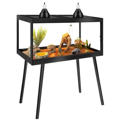 Reptile Enclosure with Leg, 65 Gallons Bearded Dragon Tank, Tempered Glass Lizard Tank with Metal Mesh Tops and Lockable Door, Spacious Reptile Habitat for Snake,Lizard (Black) - color: Black, size: 40"x20"x20",65Gallons