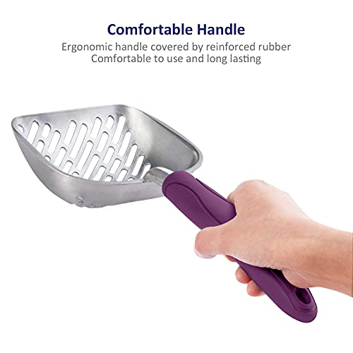 Cat Litter Scoop, Aluminum Alloy Sifter, Kitty Metal Scooper, Deep Shovel with Diagonal Sifting Hole, Long Handle, Kitten Poop Lifter for Litter Box, Medium Size, Violet Handle - color: #07 Violet, size: Medium