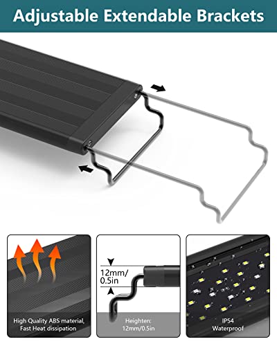SEAOURA Led Aquarium Light for Plants Growth, Fish Tank Light 12-18 Inch | Full Spectrum Aquarium Lights for Fish Tank with Timer, 10 Dimmer, Extend Bracket, Memory, Auto On Off, 3 Lighting Modes - size: for 12-18 inch tank