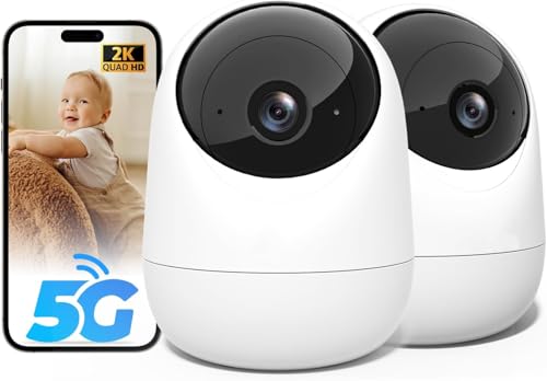 Rraycom 2Pack Indoor Security Camera 5G/2.4 GHz Wi-Fi, Baby & Pet Monitor | 360° PTZ, Motion Detection & Tracking,Human/Motion/Sound Detection,2-Way Talk, Night Vision, Works/Alexa,SD/Cloud - size: 2Pack