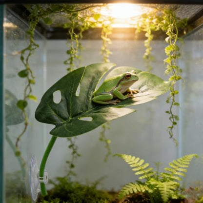 3 Pack Frog Basking Platforms - Realistic Leaf Perch with Suction Cups, Terrarium Decor & Habitat Accessories for Tree Frogs, African Dwarf Frogs & Toads