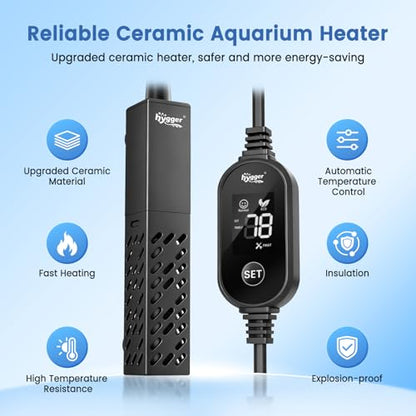 hygger Aquarium Heater, Upgraded Ceramic 25W Small Fish Tank Heater with Digital LED Controller, Fast Heating, Precise Temperature Control, Turtle Tank Heater for Freshwater/Saltwater - size: 25W