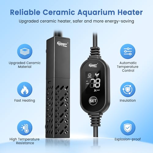 hygger Aquarium Heater, Upgraded Ceramic 50W Small Fish Tank Heater with Digital LED Controller, Fast Heating, Precise Temperature Control, Turtle Tank Heater for Freshwater/Saltwater - size: 50W