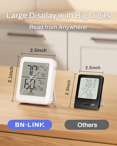 BN-LINK Digital Hygrometer Indoor Room Thermometer with LCD, 2 Pack | Accurate Temperature and Humidity Meter with Large LCD Monitor for Home, Bedroom, Terrarium, Incubator, Greenhouse - size: 2 Pack