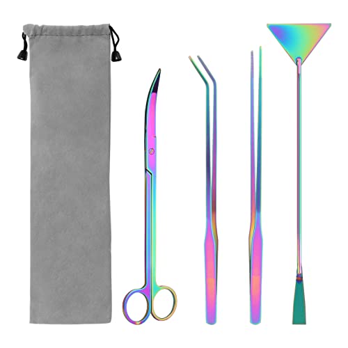 Catcan 4 in 1 Quarium Aquascape Tools Kits, Fish Tank Plant Tools Tweezers | Anti-Rust Stainless Steel, Aquatic Plant Aquascaping Tweezers, Scissors, Spatula for Aquarium Tank Cleaning - color: Multicolor
