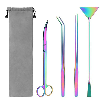 Catcan 4 in 1 Quarium Aquascape Tools Kits, Fish Tank Plant Tools Tweezers | Anti-Rust Stainless Steel, Aquatic Plant Aquascaping Tweezers, Scissors, Spatula for Aquarium Tank Cleaning - color: Multicolor