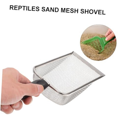 Hemoton 1Pc Stainless Steel Reptile Sand Shovel with Filtering Mesh Ergonomic Design for Easy Excrement Cleanup Terrariums for Turtles Lizards and Other Reptiles