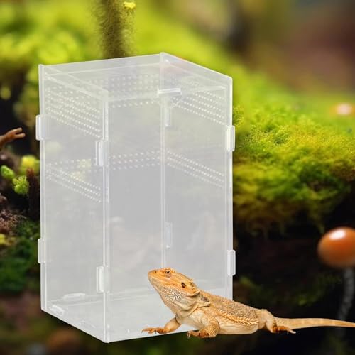 Reptile Breeding Box Terrarium Professional Clear Animal Habitat Cage with Ventilation Holes for Geckos Frogs Hermit Crabs- 12x12x20cm
