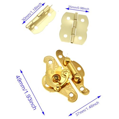 FDXGYH 1 Pcs Antique Hasp Latch and 2 Pcs Butterfly-Shape Hinges Decorative Lock Buckle with Matching Screws [Gold] - color: Gold