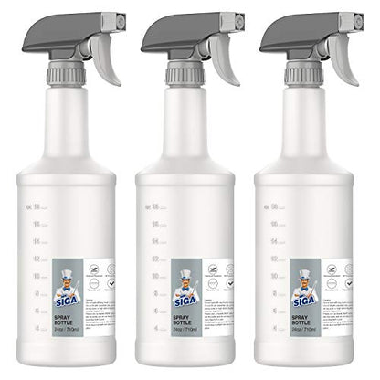 MR.SIGA 24 oz Empty Plastic Spray Bottles for Cleaning Solutions, 3 Pack | Heavy duty household reusable spray bottles with measurements and adjustable leak proof nozzle - size: 710ml, 3 Pack