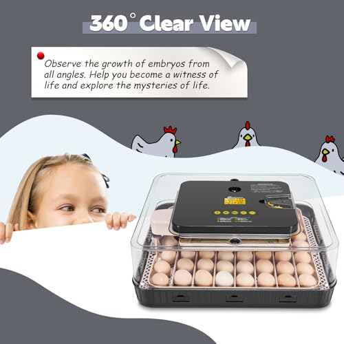 Sailnovo 56 Egg Incubator for Hatching Eggs with Automatic Egg Turning Gray | Auto Humidification, Stable Temperature Control, Built-in Candler, View Window, Alert System for Lab School Farm - color: Gray