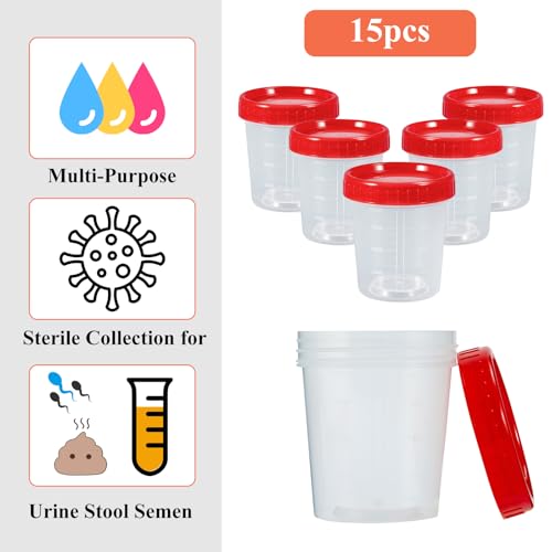 100Pcs Leak Proof Specimen Cups with Lids,4oz Disposable Urine Cups | Specimen Container with Screw on Lid,Sample Collection Kit for Safe Urine Pee Sample Analysis Testing - style: Red-100PCS