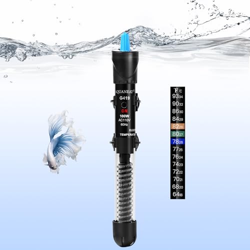 AQUANEAT Aquarium Heater, 100W Fish Tank Heater, Adjustable Submersible Water Thermostat with Thermometer - size: 100W