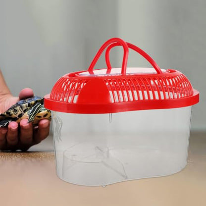 Alasum Portable Red Plastic Fish Tank with Lid and Handle, Reptile Carrier with Ventilation Holes for Turtles and Lizards, Small Transport Box for Outdoor Use